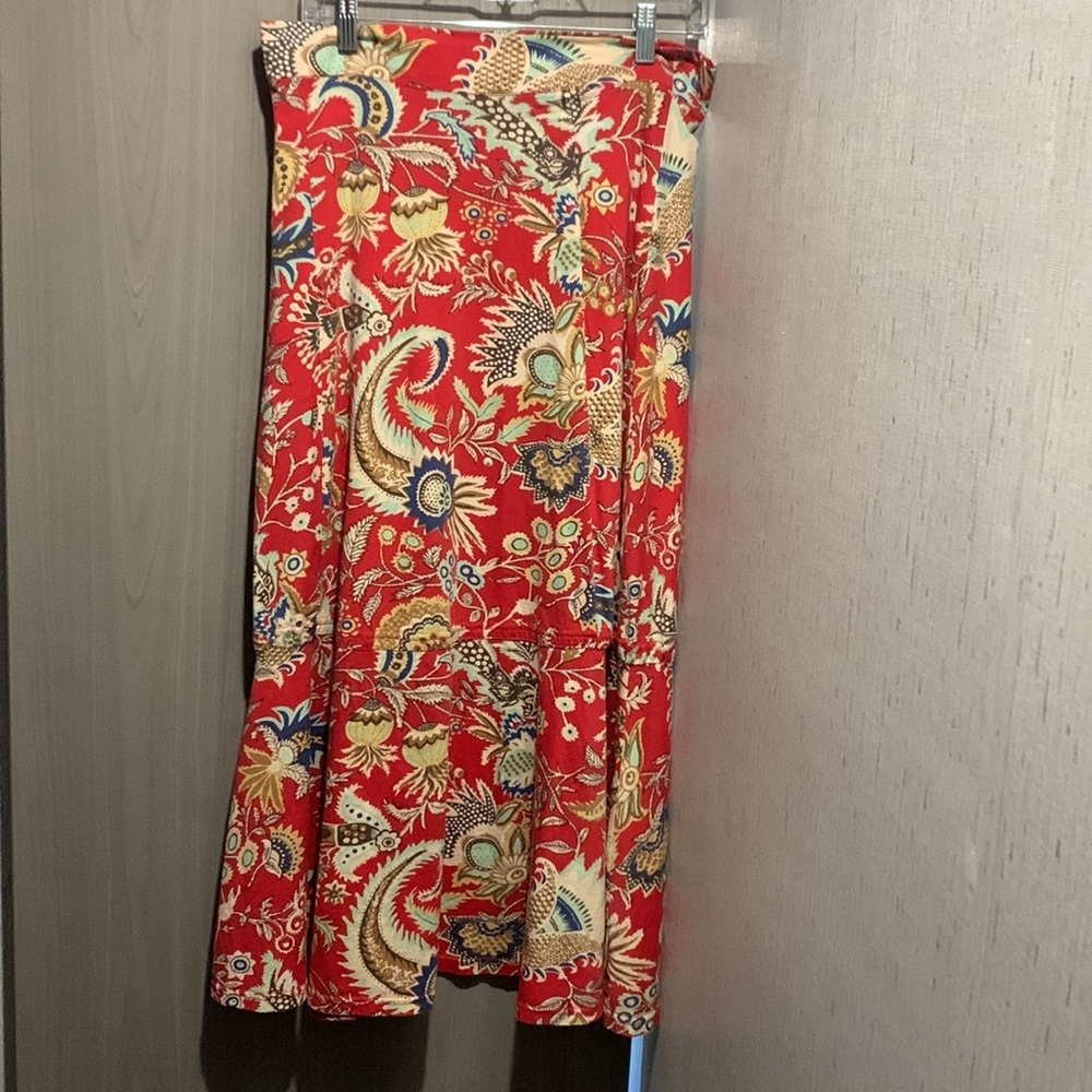 Bohemian Red Paisley Maxi Skirt Measures 16 Flat Sz (12) Missing Size Tag - Picture 8 of 8